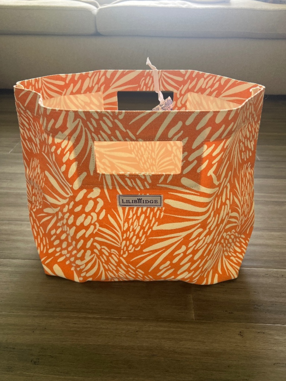 NWT The Lilibridge Bag Orange Sea Feather Print Natural Cotton Canvas Beach Tote
